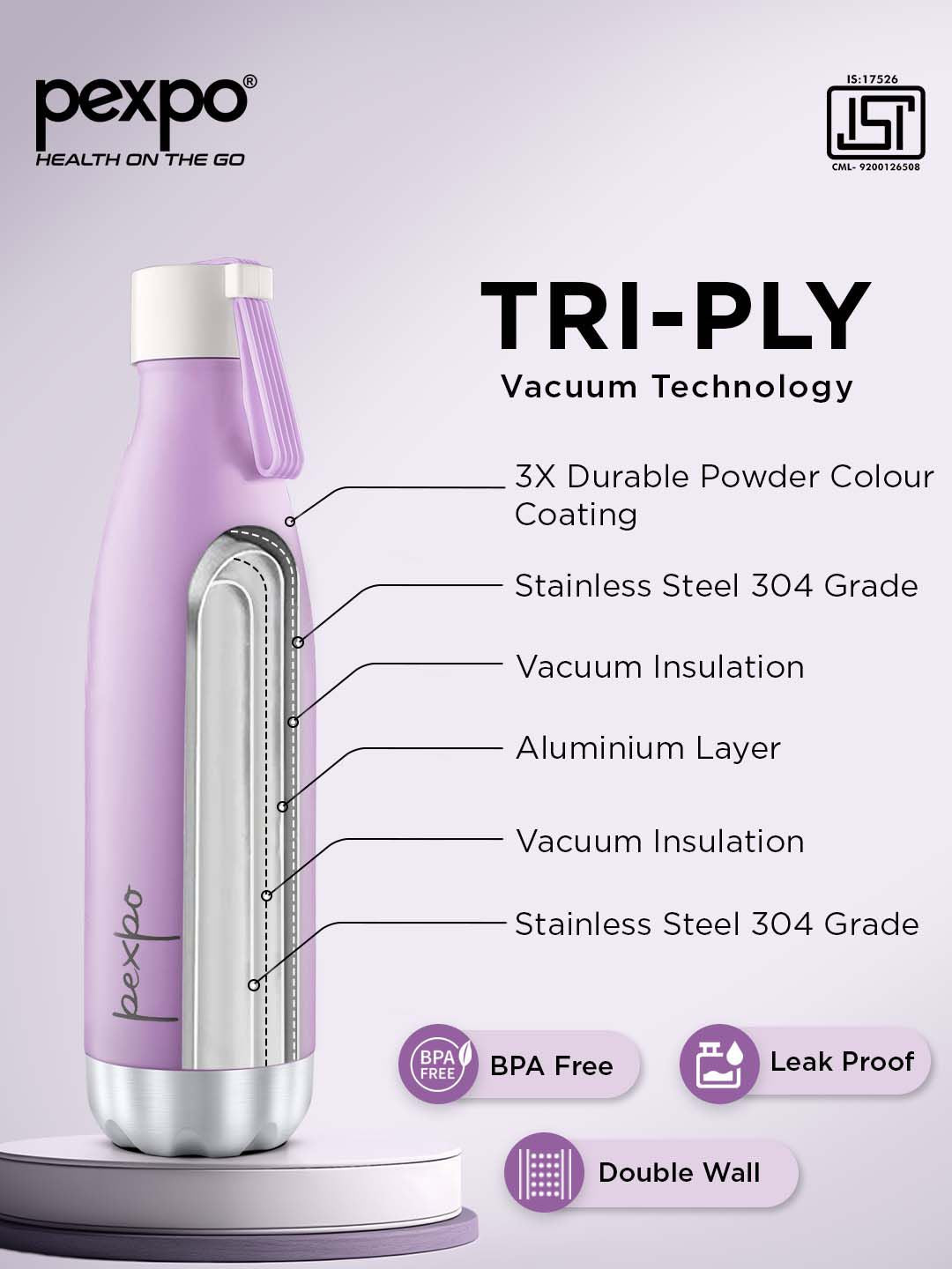 Pexpo Espresso Orchid Purple ISI Certified Thermosteel Hot & Cold Flask -500 ml