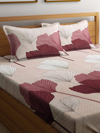KLOTTHE Beige Floral 300 TC Pure Cotton Blend Double King Bedsheet Set