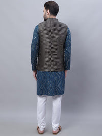 SOJANYA Leheriya Mandarin Collar Pure Cotton Kurta with Pyjamas & Nahru Jacket