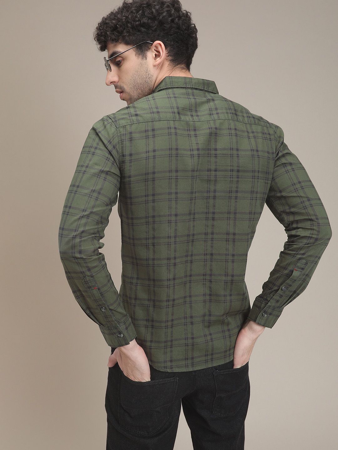 The Indian Garage Co Men Green & Black Slim Fit Checked Casual Shirt