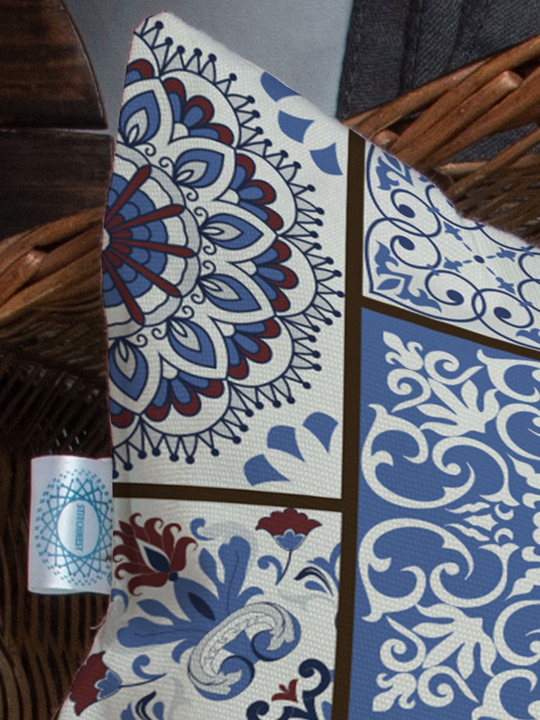 STITCHNEST Blue & White Set of 5 Ethnic Motifs Square Cushion Covers