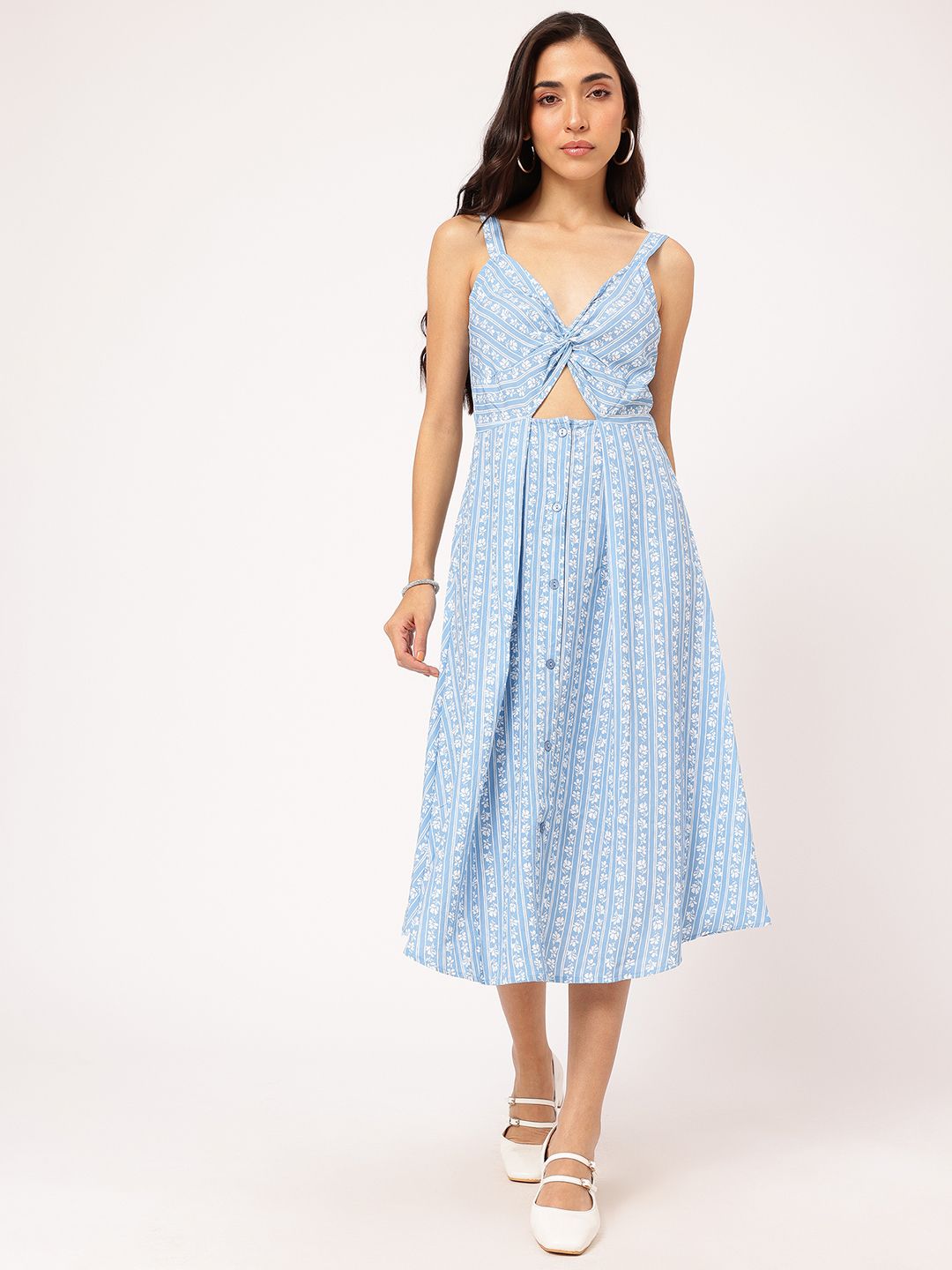 DressBerry Cutie Couture Floral & Striped Cut-Out Twisted A-Line Dress