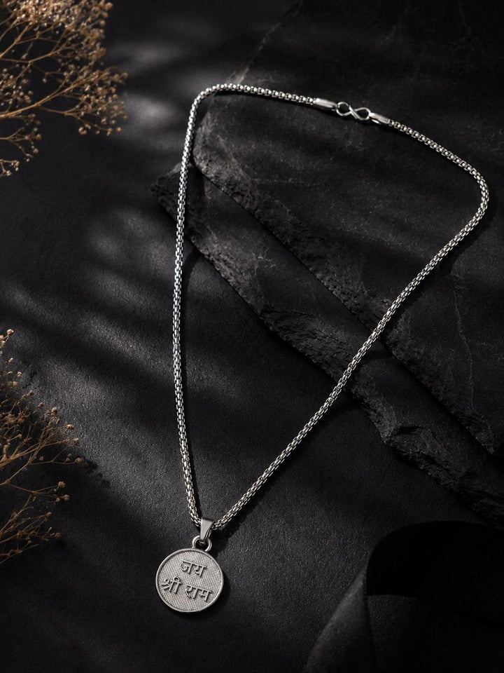PANASH Men Brass Silver-Plated Oxidised Necklace