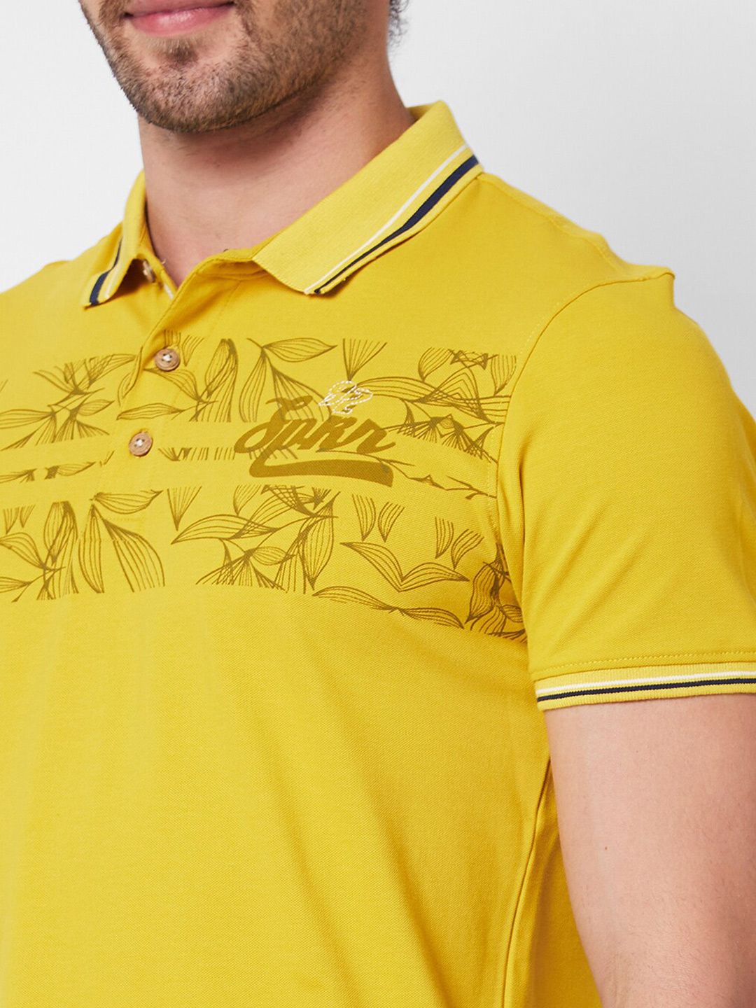 SPYKAR Polo Collar Short Sleeves Floral Print Cotton Slim Fit T-shirt