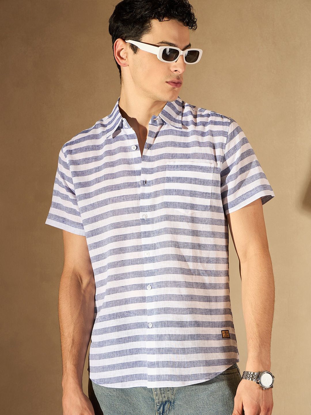 DENNISON Horizontal Striped Spread Collar Pure Cotton Smart Casual Shirt