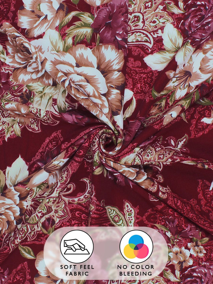 Story@home Arena Magenta & White Floral Microfiber 180 TC Queen Bedsheet & 2 Pillow Covers