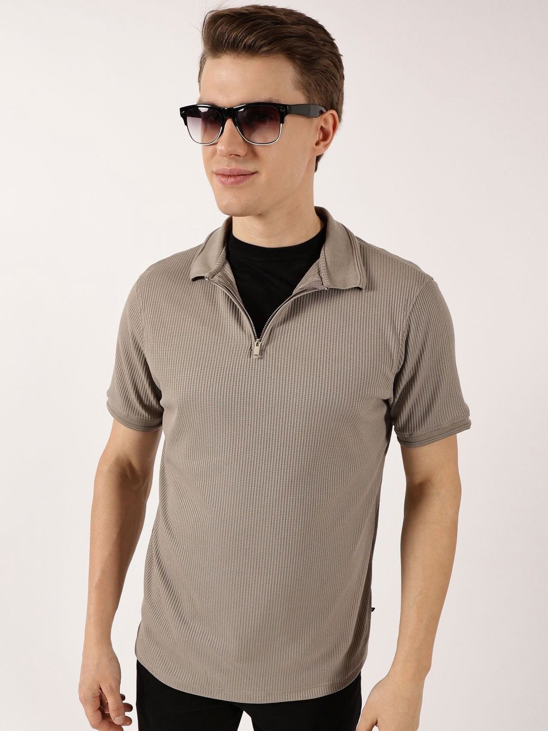 Thomas Scott Men Self Design Polo Collar Oversized T-shirt