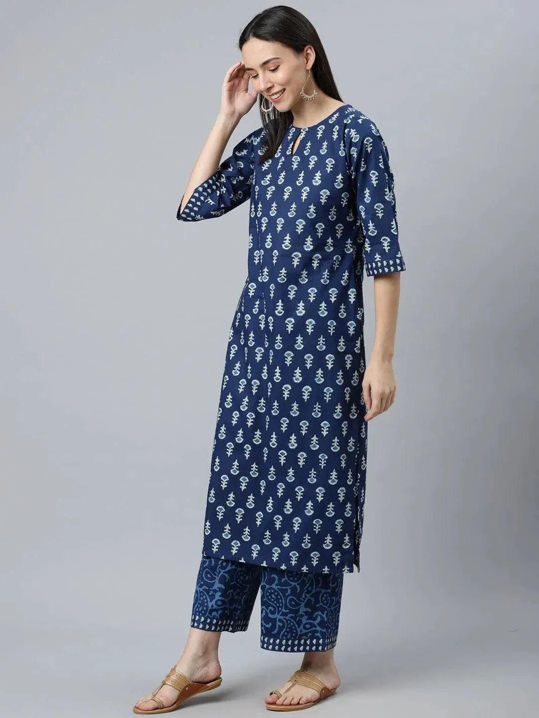 Libas Floral Printed Keyhole Neck Straight Kurta With Palazzos And Dupatta