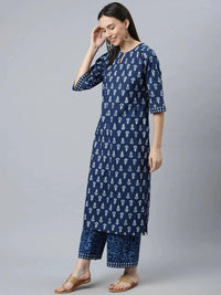 Libas Floral Printed Keyhole Neck Straight Kurta With Palazzos And Dupatta