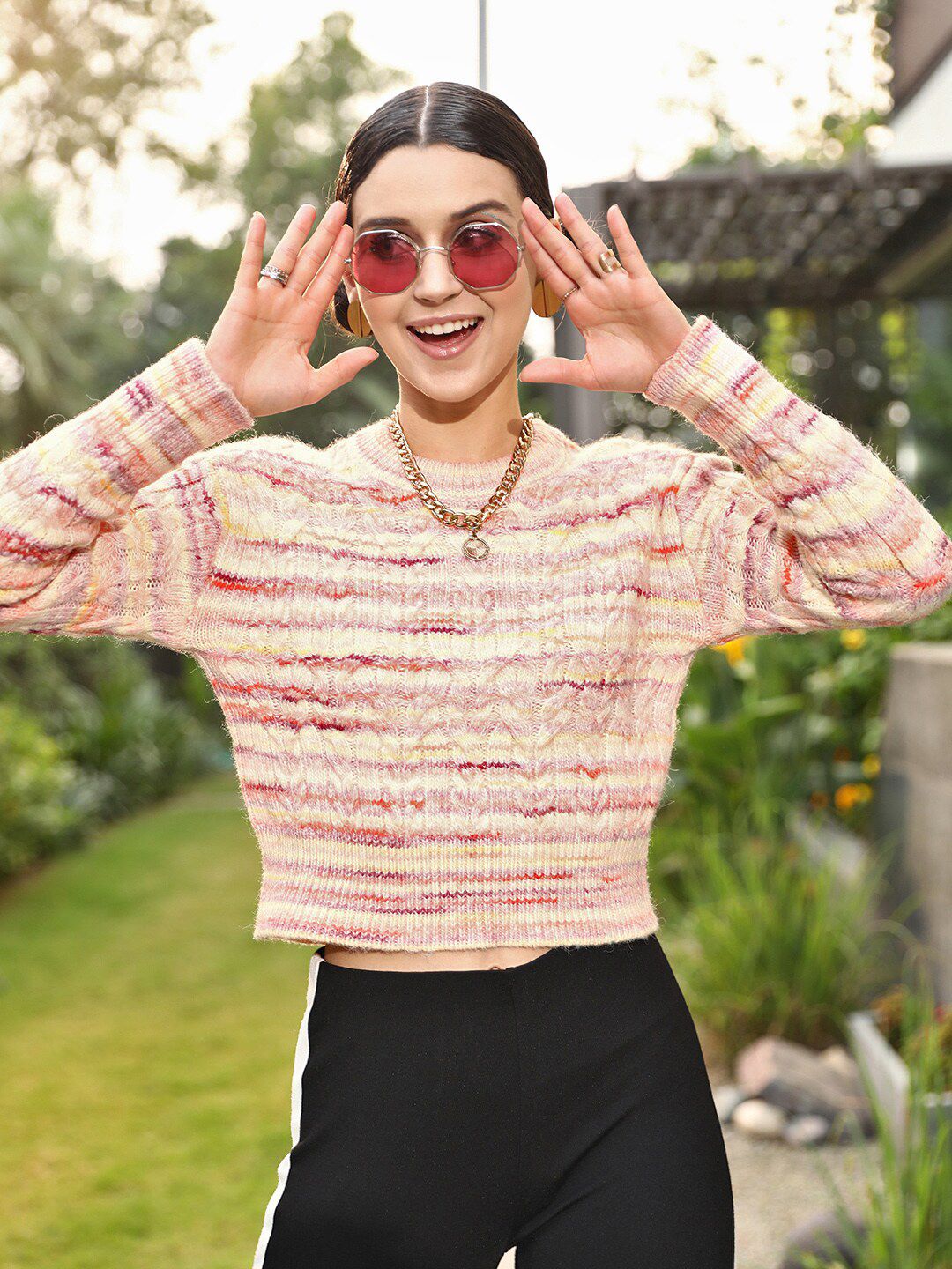 STREET 9 Women Gorgeous Cream Abstract Sweater