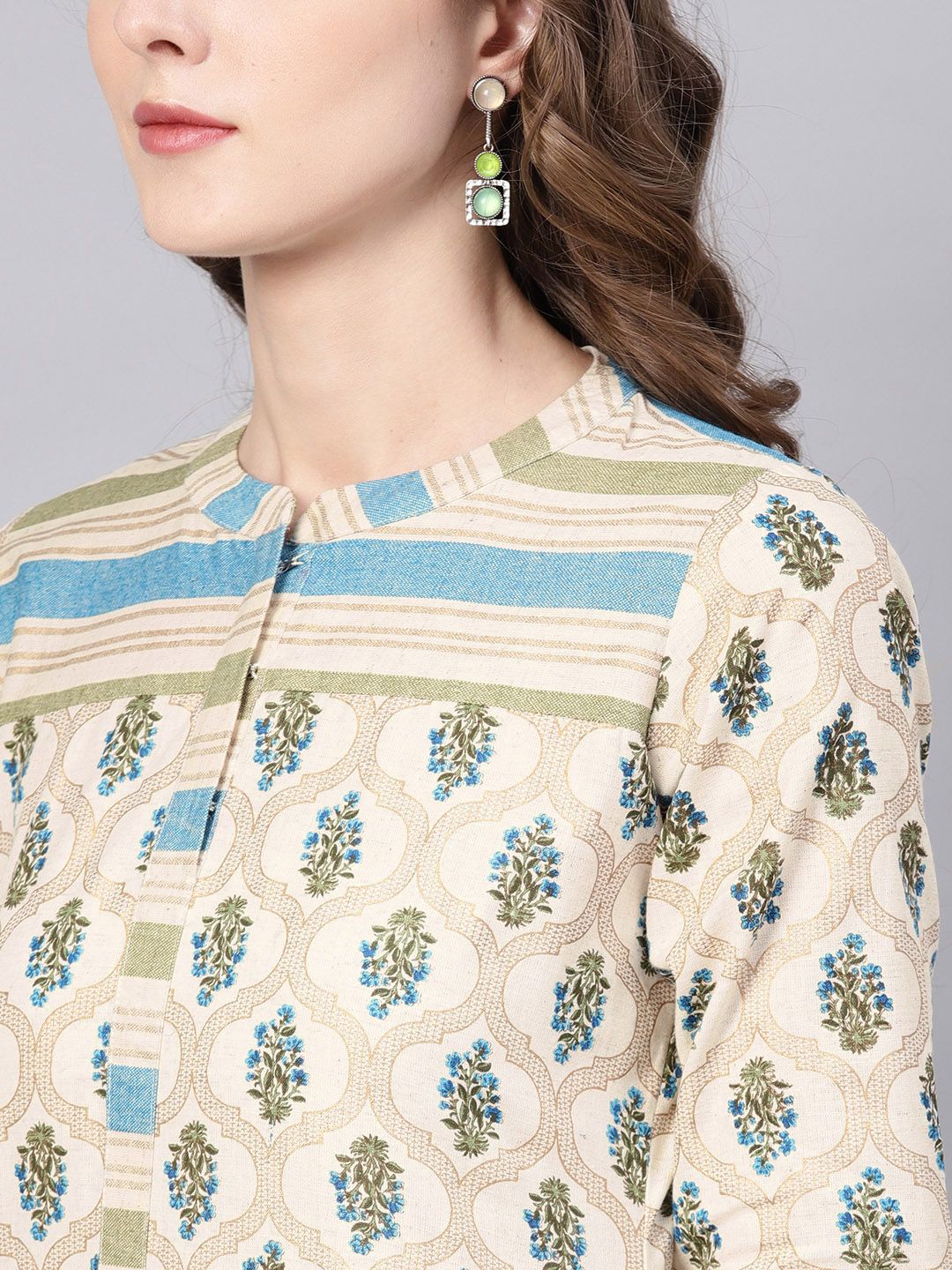 Gerua By Libas Women Off-White  Blue Printed Kurta with Trousers