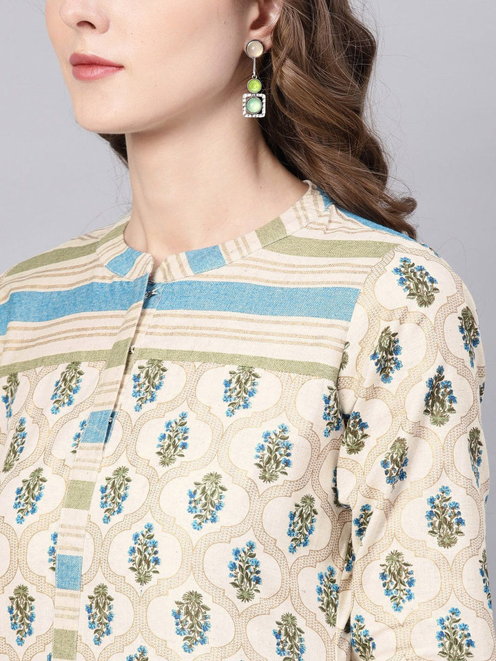 Gerua By Libas Women Off-White  Blue Printed Kurta with Trousers