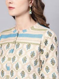 Gerua By Libas Women Off-White  Blue Printed Kurta with Trousers