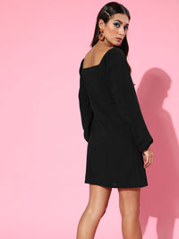 SASSAFRAS Women Stylish Black Solid Puff Sleeves Dress