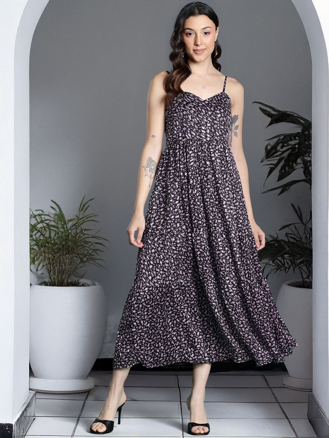 DressBerry Floral Print Fit & Flare Maxi Dress