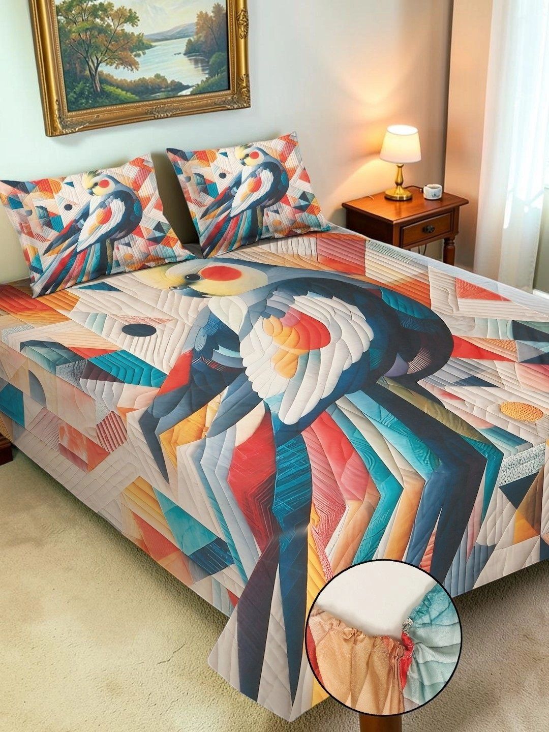 Moda Rapido X KLOTTHE Green & Red 400 TC King Bedsheet with 2 Pillow Covers