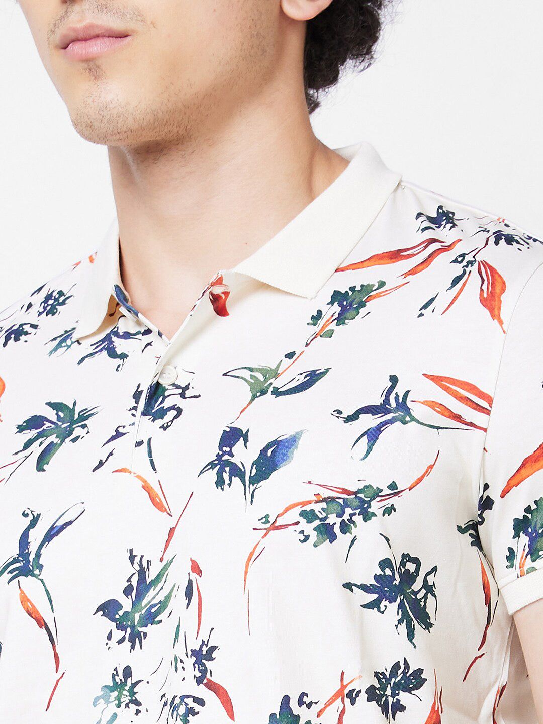 SPYKAR Floral Printed Polo Collar Cotton Slim Fit T-shirt