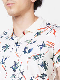 SPYKAR Floral Printed Polo Collar Cotton Slim Fit T-shirt
