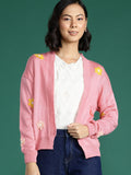 DressBerry Drop Shoulder Floral Embroidery Cardigan