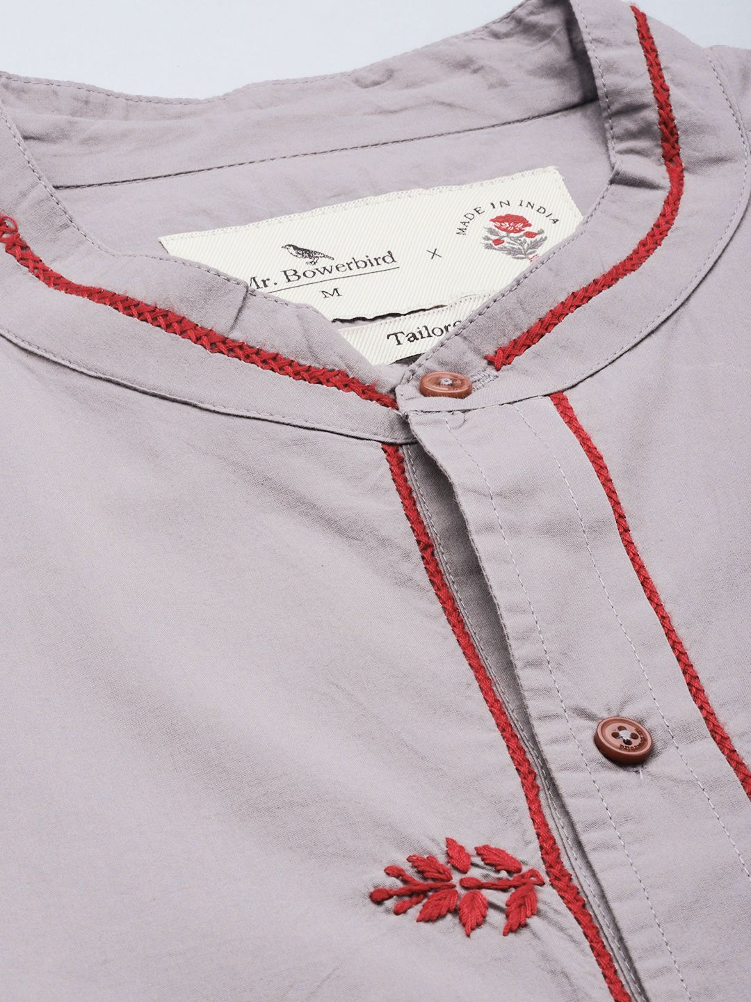 Mr Bowerbird Pure Cotton Floral Embroidered Tailored Fit Opaque Casual Shirt
