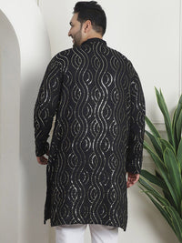 SOJANYA PLUS Geometric Embroidered Sequinned Mandarin Collar Cotton Straight Kurta