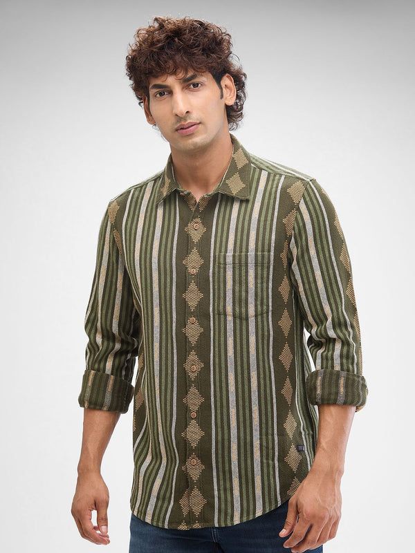 SPYKAR Men Slim Fit Opaque Striped Pure Cotton Casual Shirt