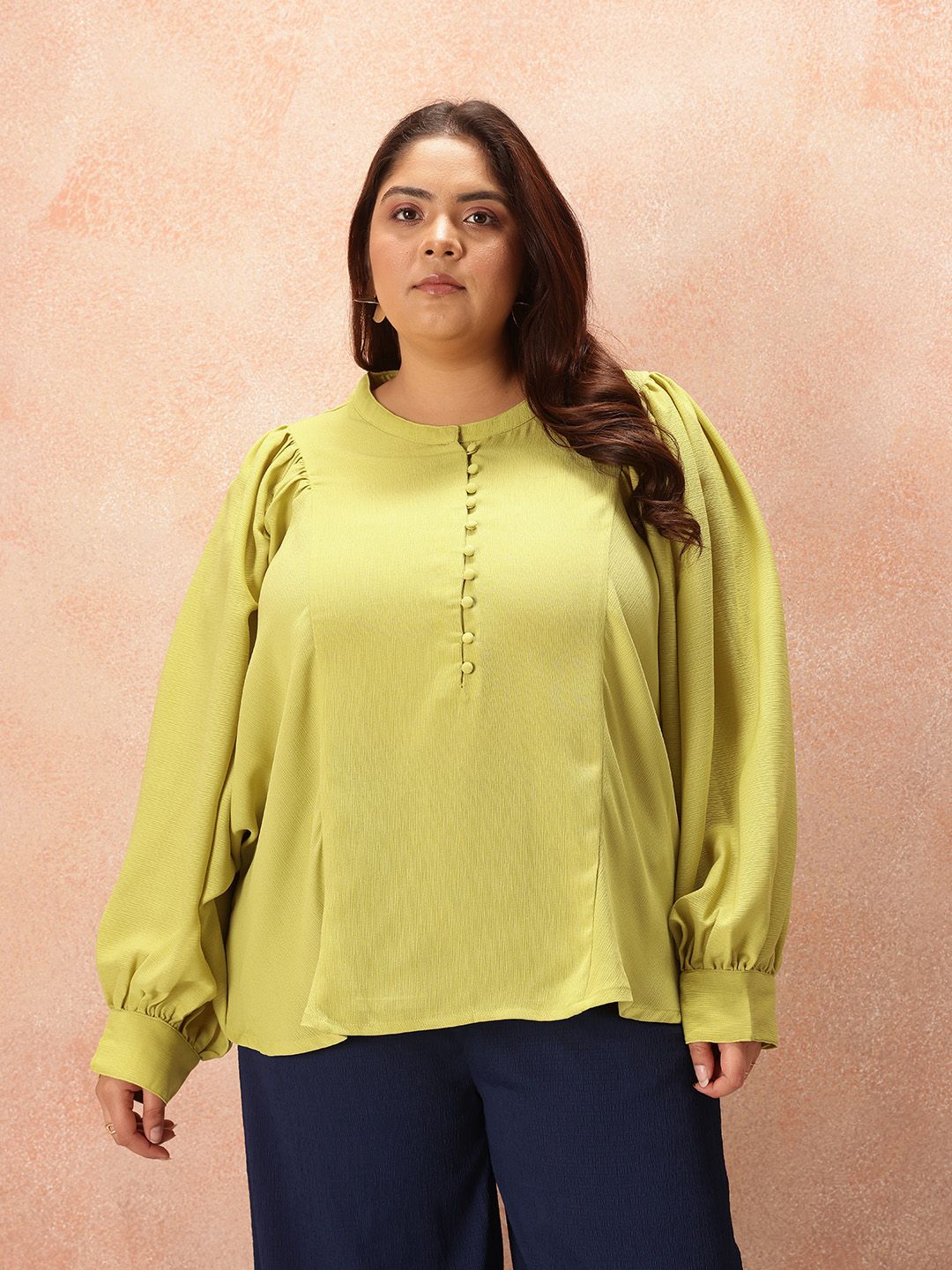 all about you Plus Size Puff Sleeve Shirt Style Longline Top