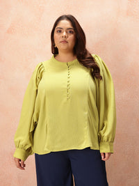 all about you Plus Size Puff Sleeve Shirt Style Longline Top