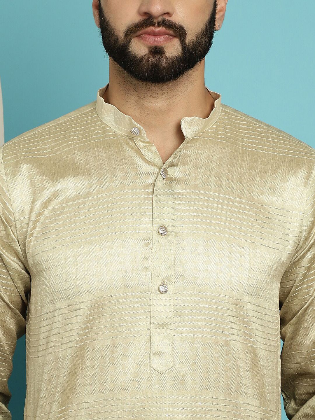 SOJANYA Geometric Woven Design Silk & Cotton Kurta with Churidar