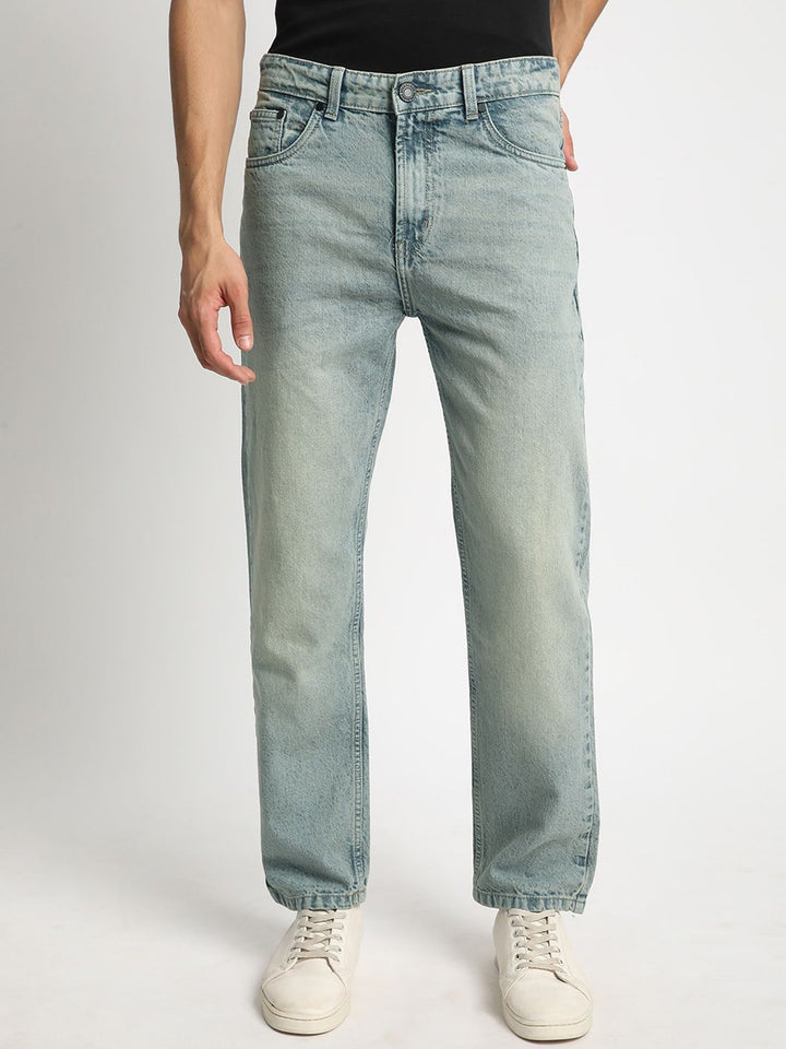 Bene Kleed Men Relaxed Fit Clean Look Heavy Fade Whiskers Pure Cotton Tinted Jeans