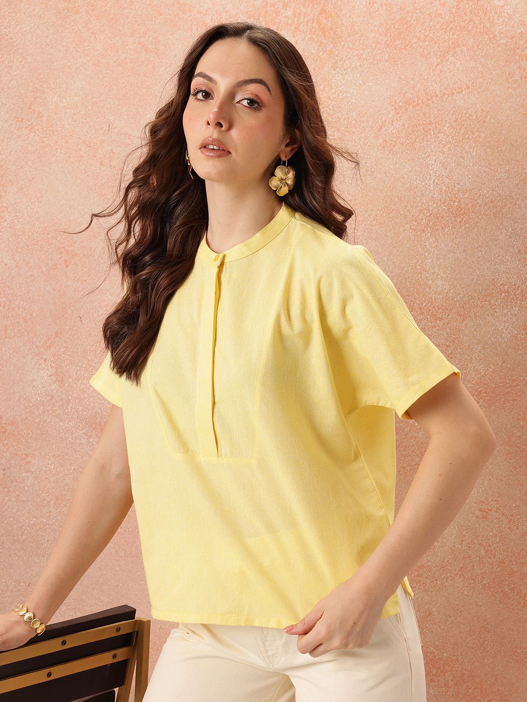 all about you Mandarin Collar Cotton Shirt Style Top
