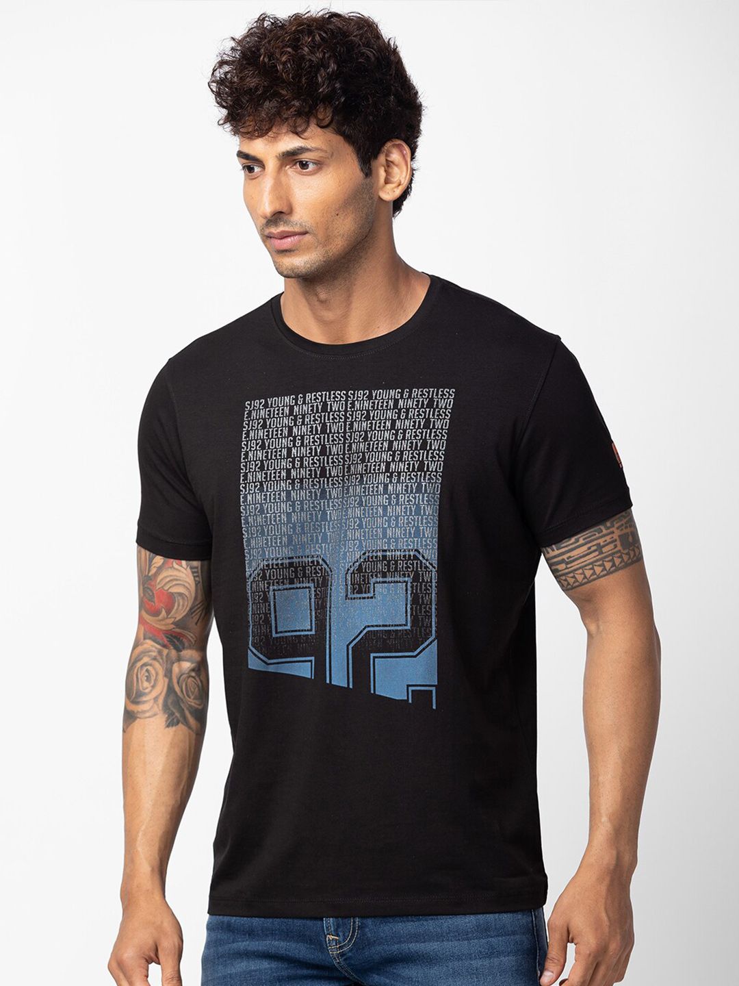 SPYKAR Men Typography Printed Slim Fit Cotton T-shirt