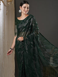 Saree mall Green Abstract Printed Poly Georgette Saree