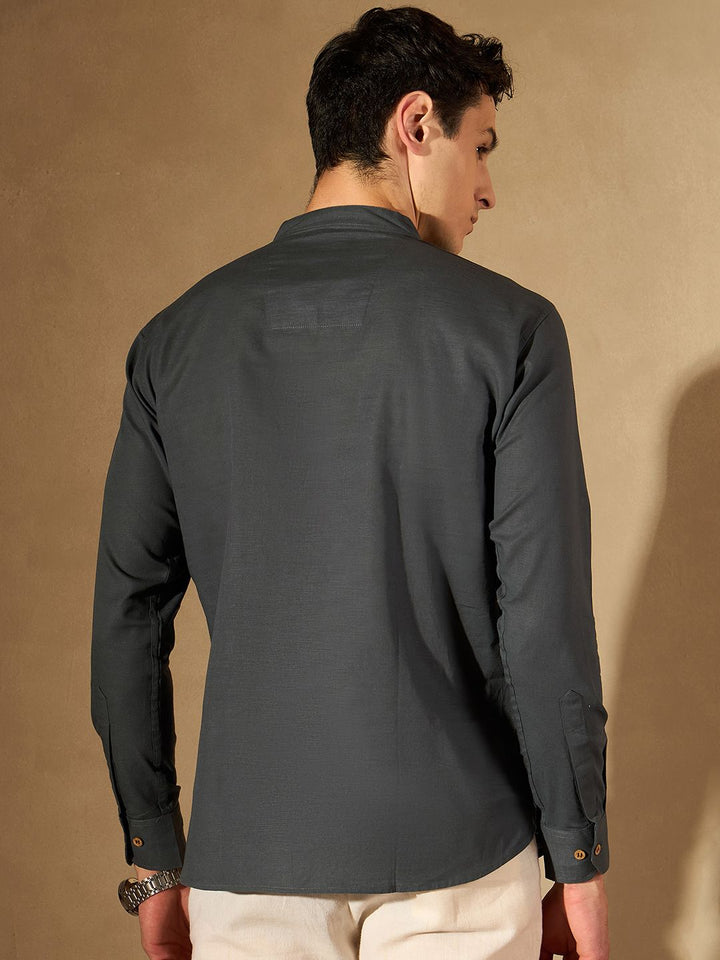 DENNISON Men Grey Pure Cotton Solid Kurta