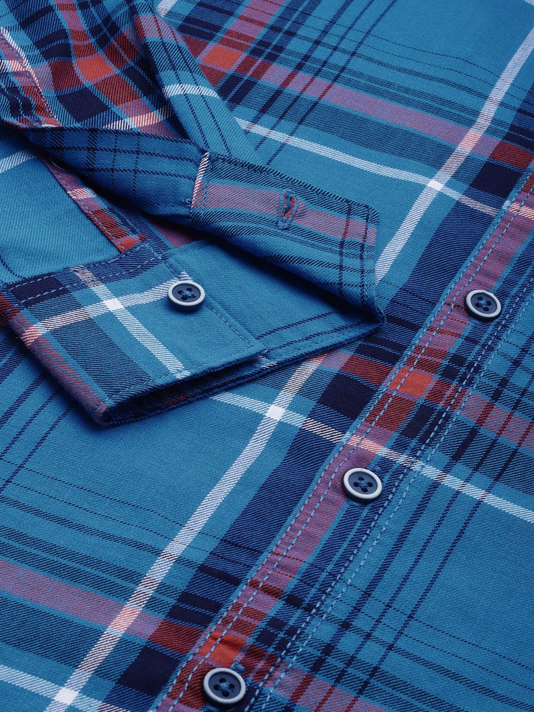 The Indian Garage Co Men Blue Comfort Windowpane Checks Checked Casual Shirt