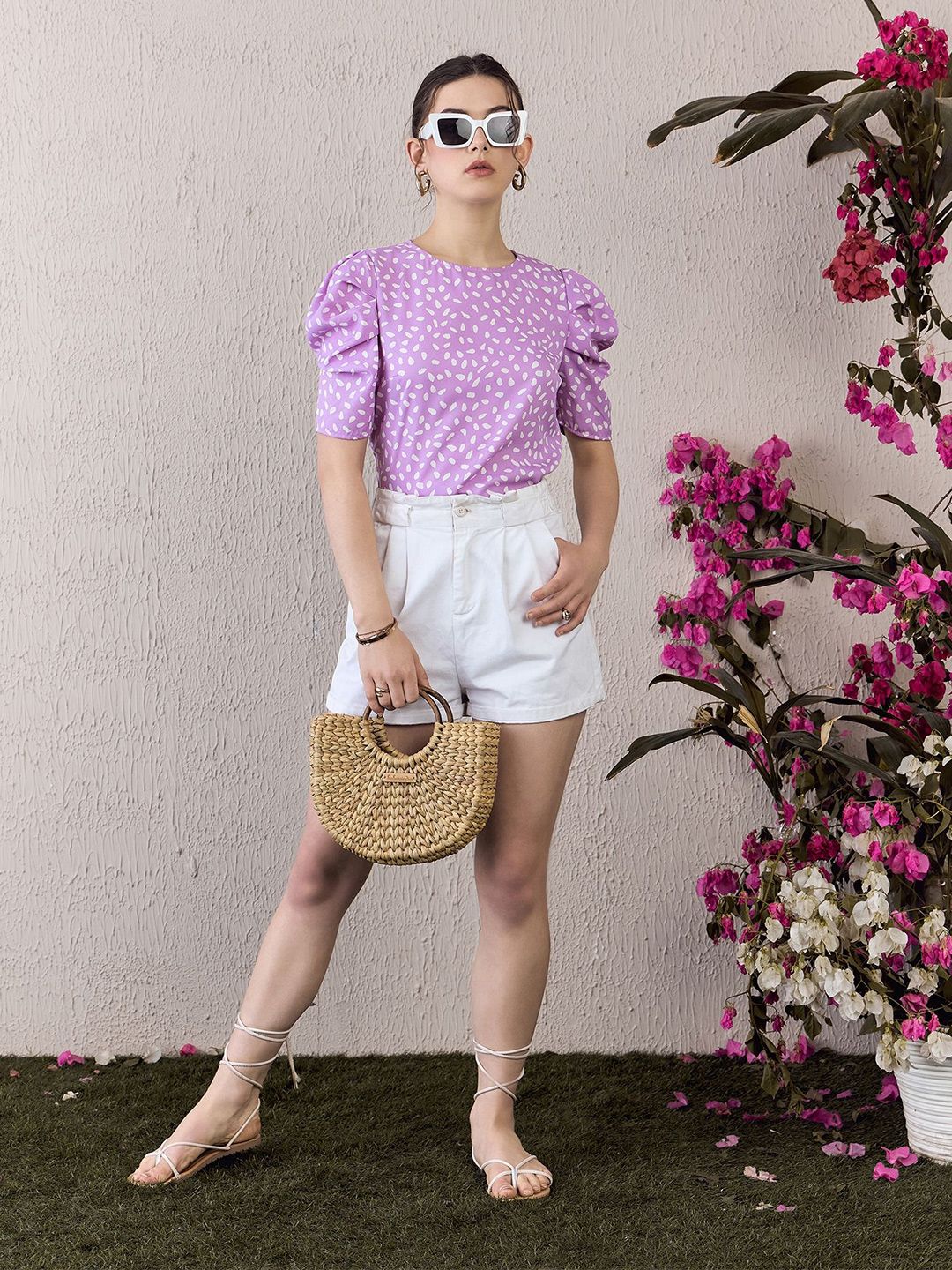 Berrylush Round Neck Printed Top