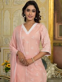 Varanga Floral Embroidered Chikankari Straight Kurta With Trousers & Dupatta