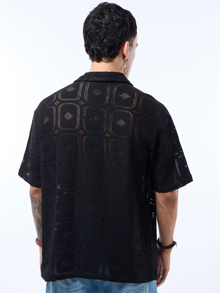 Bewakoof Men Cuban Collar Textured Self Design Pure Cotton Oversized Casual Shirt