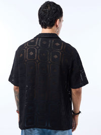 Bewakoof Men Cuban Collar Textured Self Design Pure Cotton Oversized Casual Shirt