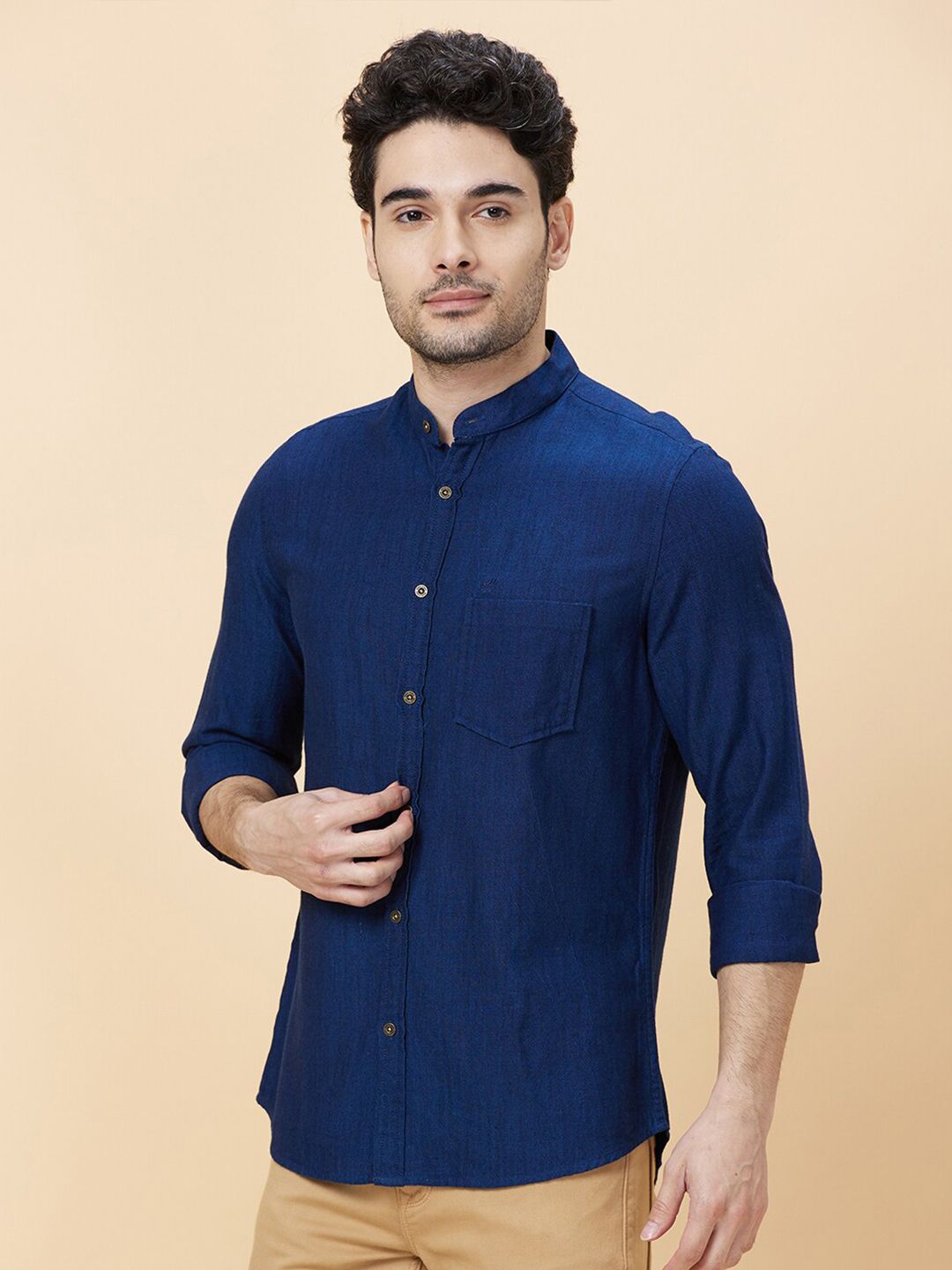 Being Human Slim Fit Mandarin Collar Opaque Casual Shirt