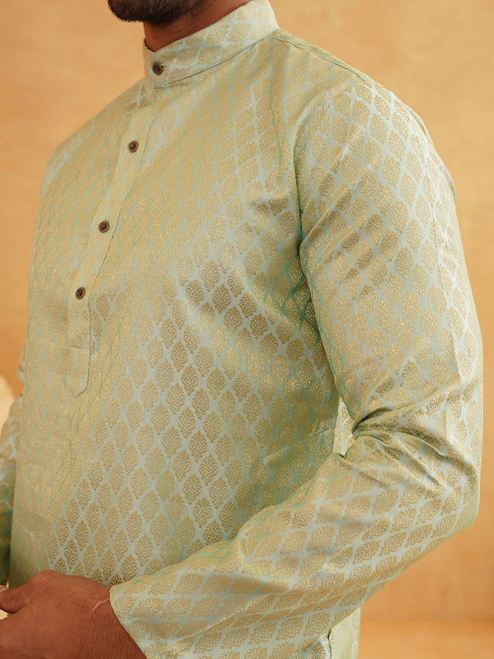 SOJANYA Floral Woven Design Mandarin Collar Kurta with Churidar