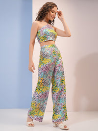 Tokyo Talkies Pink Animal Skin Printed Halter Neck Top And Trouser