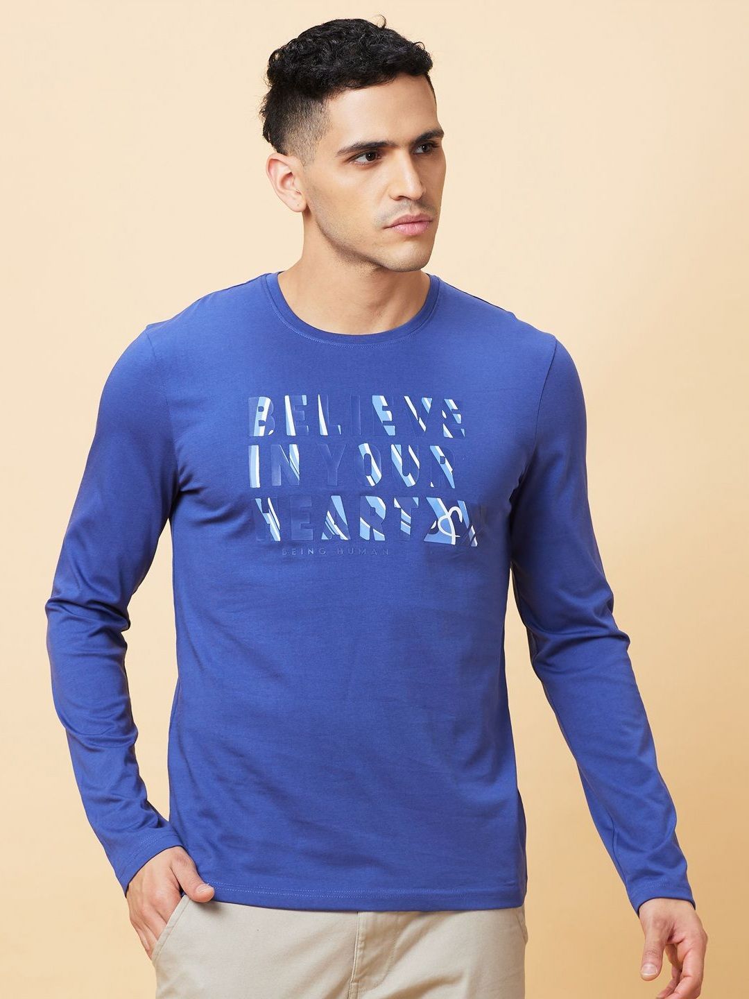 Being Human Men Typography Printed Applique T-shirt