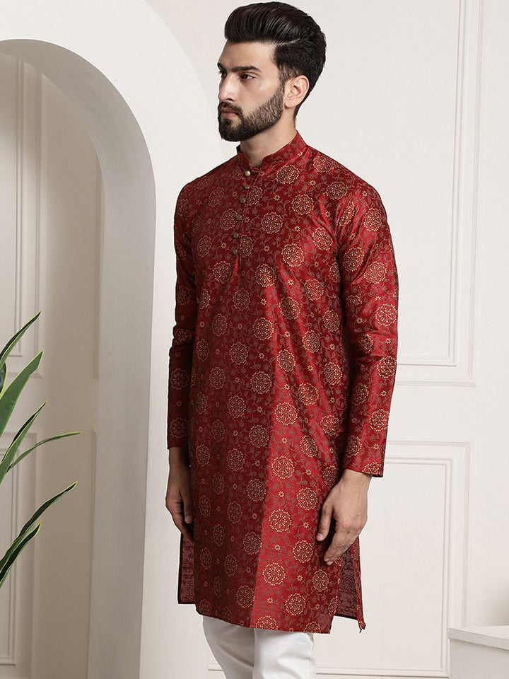 SOJANYA Men Maroon & Brown Ethnic Motifs Printed Kurta