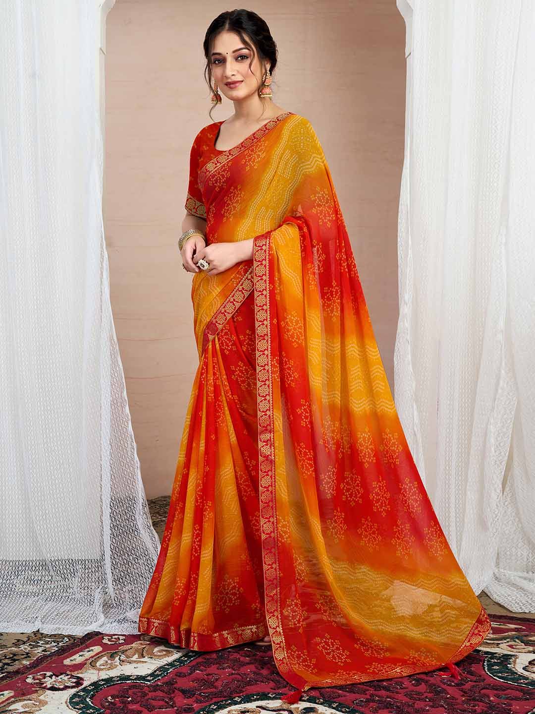 KALINI Bandhani Pure Chiffon Saree