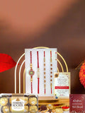 eCraftIndia Set of 4 Stones Studded & Pearls Beaded Thread Rakhis With Ferrero Rocher