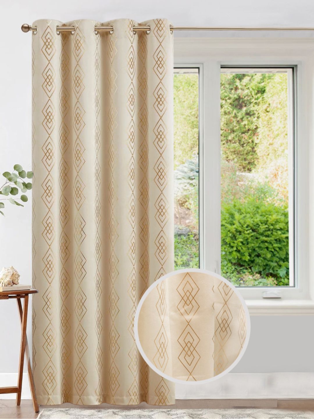 URBAN SPACE Beige & Gold-Toned Geometric Printed Black Out Long Door Curtain