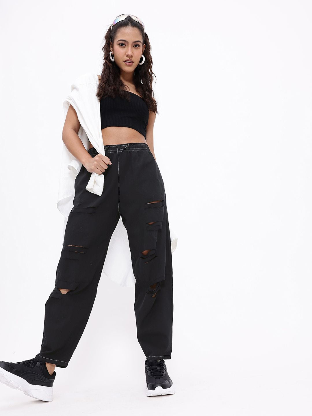 DressBerry Women Comfy Chic Ripped Slouchy Fit Trousers