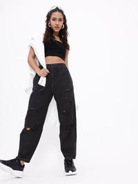 DressBerry Women Comfy Chic Ripped Slouchy Fit Trousers