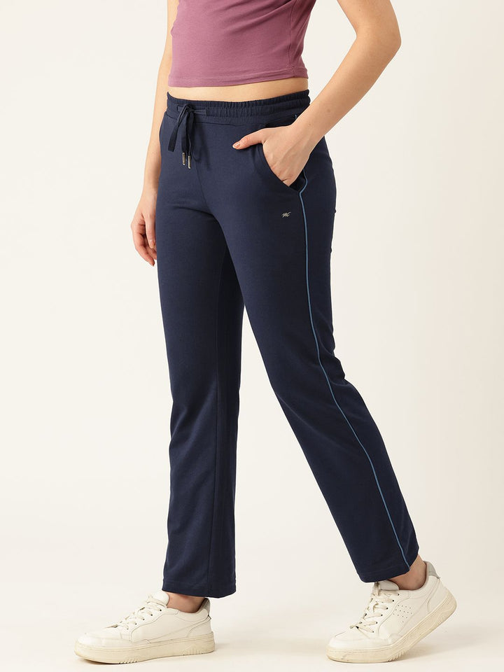 Monte Carlo Women Mid-Rise Regular Fit Track Pants with Contrast Piping